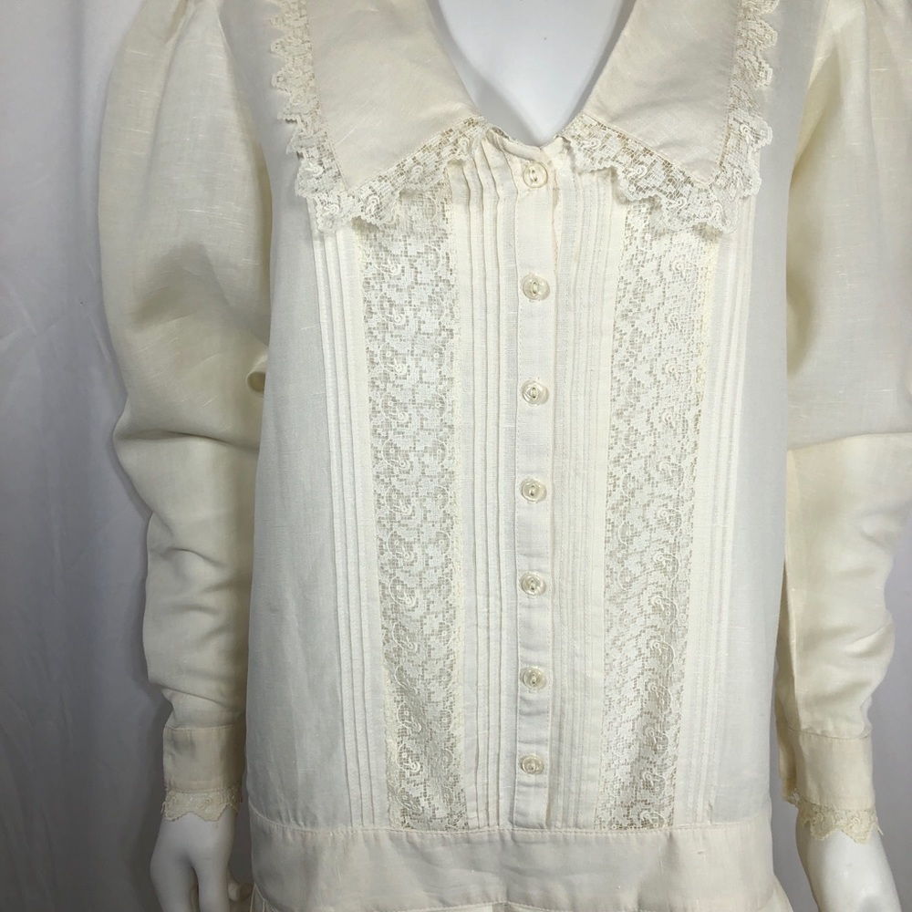 Eileen West 70’s/80’s Vintage Style Drop Waist Pleated Linen Dress - Picture 2 of 16